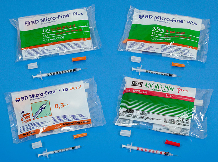 Инсулиновые шприцы Бектон Дикинсон Микрофайн Плюс упакованы в пакетах по 10 штук: